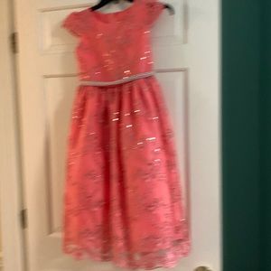 Formal Girl’s dress ankle to floor length with pearl belt accentuated waist